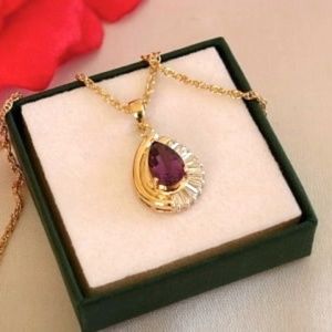 Beautiful Amethyst and Cz 18k Gold filled Necklace/ Pendant with chain